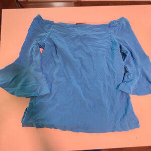 Women's BOSTON PROPER Blue Off-Shoulder Blouse L